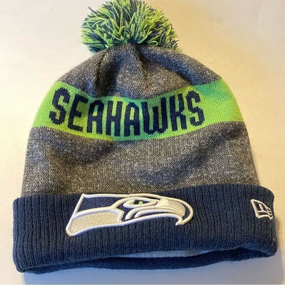 Seattle Seahawks NFL New Era men unisex fleece lined knit beanie hat with pompom - Picture 1 of 10